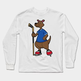 Kangaroo at Ice hockey with Ice hockey stick Long Sleeve T-Shirt